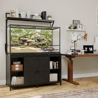 VOWNER 48"x24"Reptile Tank Stand with Power Outlet & Storage Cabinet, Black | Fits up to 120 Gallon Bearded Dragon Tank, Sliding Barn Doors, Heavy Duty Aquarium Stand, Reptile Turtle Terrarium Stand - color: Black