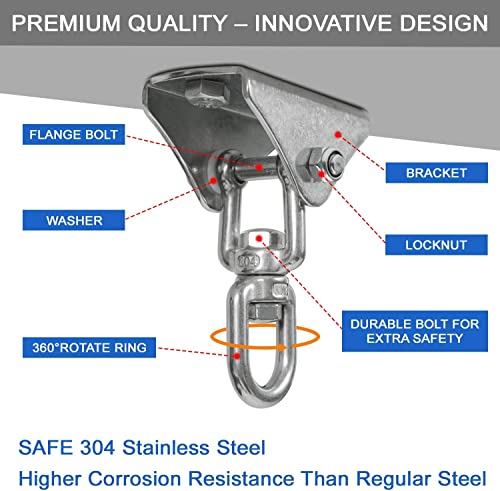 Yes4All Punching Bag Hanger, Stainless Steel Swivel Chain with 4 Snap Hooks for Heavy Bag, Gym Swing, Trapeze, and Hammock - color: Hangers 360 Degree Rotation