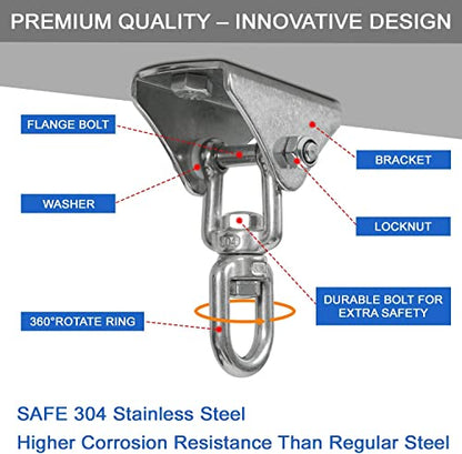 Yes4All Punching Bag Hanger, Stainless Steel Swivel Chain with 4 Snap Hooks for Heavy Bag, Gym Swing, Trapeze, and Hammock - color: Hangers 360 Degree Rotation