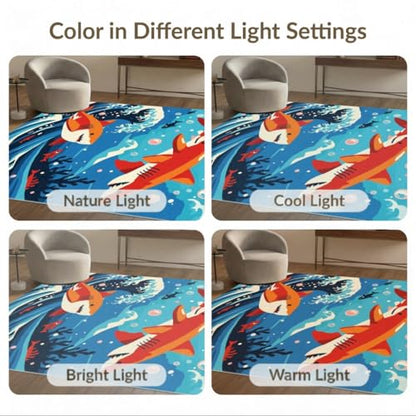 6'x9' Washable Graphic Shark Area Rug, Red Foldable Non-Slip Large Carpet for Queen Size Bedroom, Under Bed, Master Bedroom, Foldable Easy Care Carpet| Ref:2070034 - color: Blue/Pattern 11, size: 6' x 9' (Rectangular)