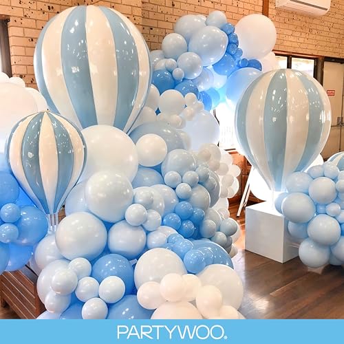 PartyWoo 라이트 블루 풍선 152피스 다양한 사이즈 팩 45.7cm(18인치), 30.5cm(12인치), 25.4cm(10인치), 12.7cm(5인치) 베이비 파스텔 블루 풍선 아치 키트, 베이비 샤워, 성별 공개 졸업 인어 생일 수영장 파티 장식 블루-Y20 - color: 블루-y20