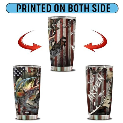 Personalized Fishing Gifts for Men Coffee Cup Travel Mug Water Bottle Tumbler with Lid Gift for Dad Husband Fishermen Christmas Birthday Father's Day Valentine 20oz Stainless Steel Insulated - color: FISHING