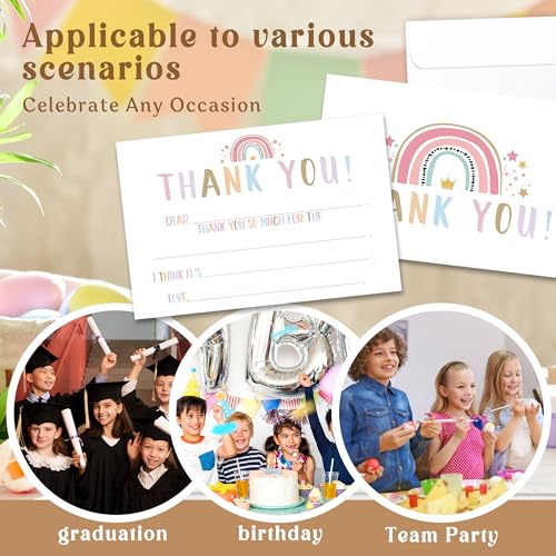 Kids Thank You Cards with Envelopes, Boho Rainbow Theme Fill in the Blank Thank You Notes for Kids, Toddler Stationery Set, Ideal for Birthday Party, Graduation & School Gag Gifts - B07 - color: Boho Rainbow Style