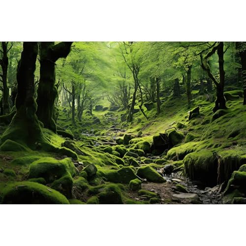 Moss Scenic Scenery Aquarium Background Tropical Forest with Lush Green Moss Terrarium Backdrop Stream Rocks Rainforest Natural Landscape Fish Tank Background Wallpaper Poster Decors Vinyl 24x12in - color: Green, size: 24(W)x12(H)inches/ 60(W)*30cm(H)