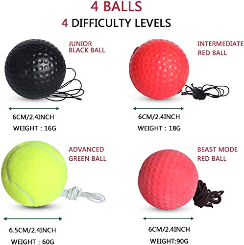 Boxing Reflex Ball Headband Punch Ball | 4 Difficulty Level Speed React Ball, Adjustable Headband and Hand Wraps, Perfect for Punching Speed, Accuracy, Focus, Fight Skills and Hand-Eye Coordination