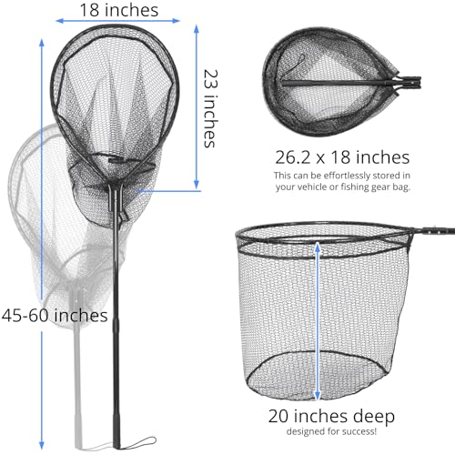 High Strength Large Landing Net - Rubber Fishing Net with Long Telescoping Handle & Soft Rubber Netting, Landing Nets for Fishing, Ideal for Boat, Pier, River Angling - style: Polyethylene Netting (Rubber Coated)