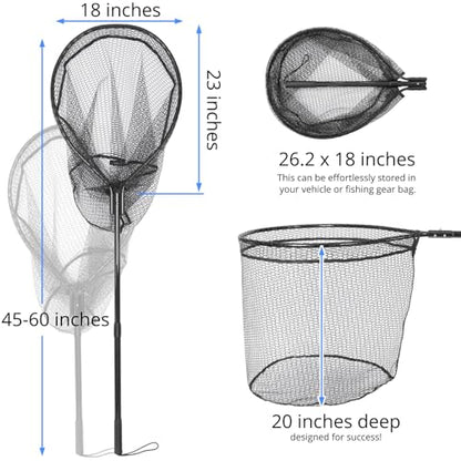 High Strength Large Landing Net - Rubber Fishing Net with Long Telescoping Handle & Soft Rubber Netting, Landing Nets for Fishing, Ideal for Boat, Pier, River Angling - style: Polyethylene Netting (Rubber Coated)