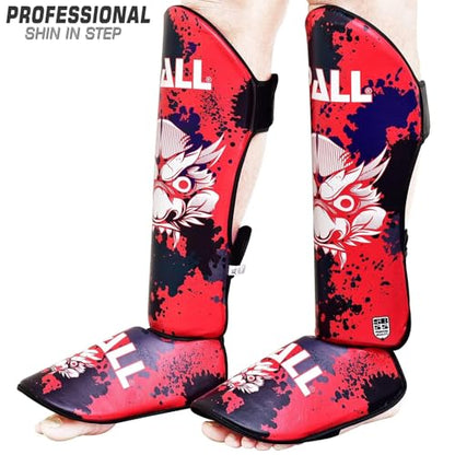 Muay Thai Guards Shin Guards for Kickboxing Martial Arts Kicking BJJ Boxing Equipment MMA Training and Sparring Leg Guard with Instep Protection Pads - color: Red, size: Large