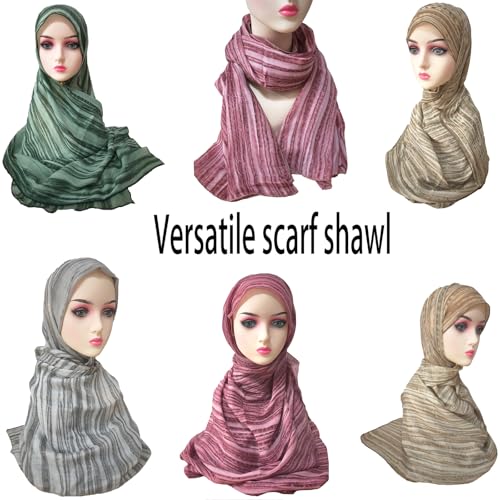 Scarves for Women Lightweight stripe Scarf Cotton Hijab Shawls - color: Pink