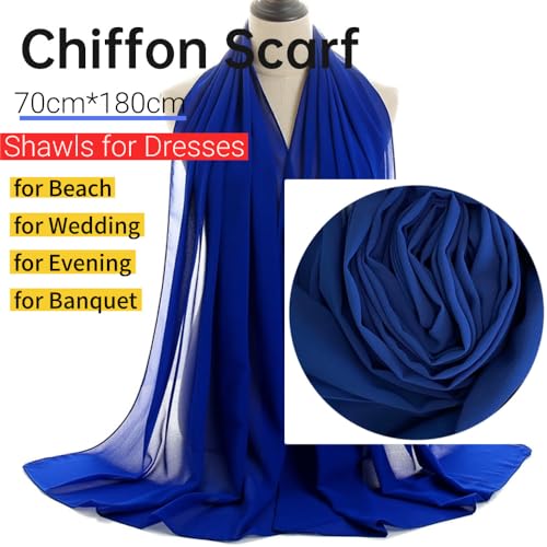 Harewom Long Sheer Chiffon Hijab Scarf for Women, Lightweight Shawl Wrap - color: Royal Blue