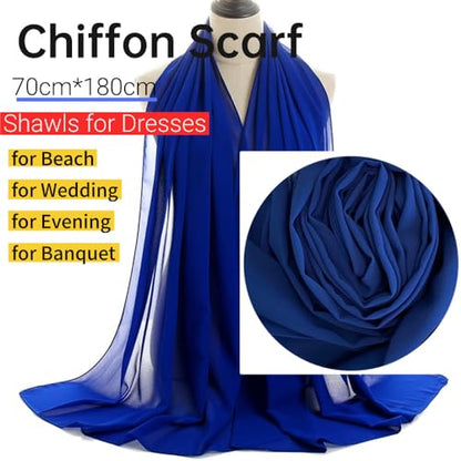 Harewom Long Sheer Chiffon Hijab Scarf for Women, Lightweight Shawl Wrap - color: Royal Blue