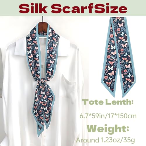 Head Hair Scarf Neck Silk Feeling Scarves Long Thin Satin Fashion Handbag Cute Decoration Women Girls 59 * 6.7'' - color: O-9-butterfly Flower