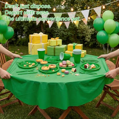 Tinybee 352 Pcs Green Plastic Plates, Disposable Dinnerware Set for 50 - color: Green