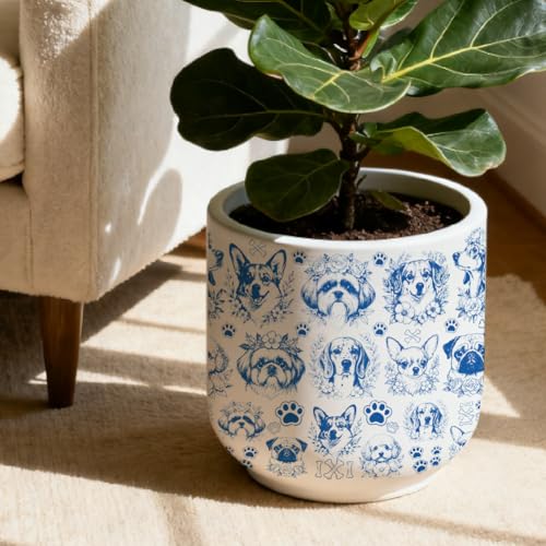 SUPERDANT 5PCS Dogs Underglaze Paper Transfer Floral Dog Transfer Papers for Clay Ceramic Porcelain Under Glaze Transfers for Pottery Enamel Decals Blue Decal Handcrafted Gifts - style: Flower with dog