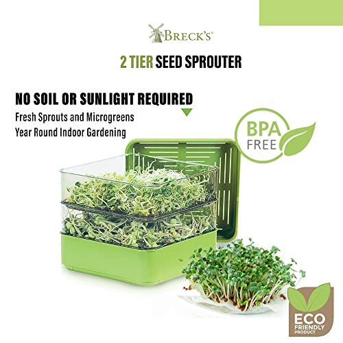 Seed Sprouter Kit, Two Tier Stackable Seedling Starter Tray with Lid, Microgreens Propagator Mini Plant Grow Trays, Germinate Seeds Indoors, Healthy Snacks, Bean Sprouts, Soil Free