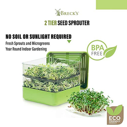 Seed Sprouter Kit, Two Tier Stackable Seedling Starter Tray with Lid, Microgreens Propagator Mini Plant Grow Trays, Germinate Seeds Indoors, Healthy Snacks, Bean Sprouts, Soil Free