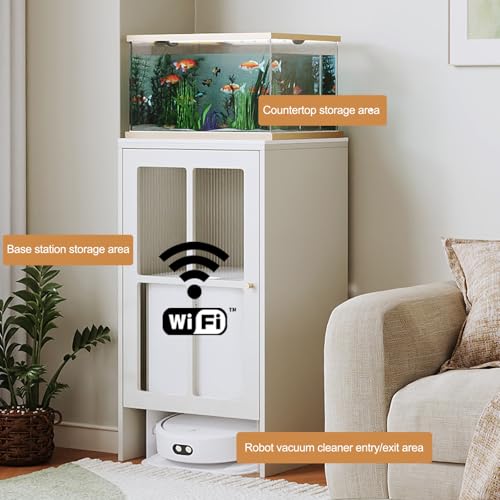 HARELA Robot Vacuum Stand Hidden Cabinet, Sweeping Robot Storage Rack with Doors and Drawer, Side Table Storage Cabinet for Living Room, Bedroom, Home(White,40x45x90cm) - size: 40x45x90cm