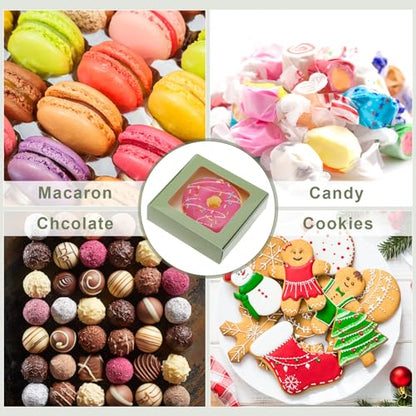 Zonon 30 Pcs Kraft Paper Boxes with Window 4.13 x 4.13 x 1.18 Inch Candy Packaging, Small Gift Boxes, Soap holder, Mini Treat Packaging for Bakery Chocolate Jewelry Display (Sage Green) - color: Sage Green
