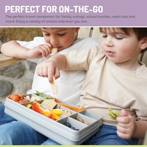 melii Snackle Box |12-Compartment Snack Container with Removable Dividers, BPA-Free Food Storage for Travel, School & On-the-Go Snacks, Kids & Family Organizer (Grey) - color: Grey
