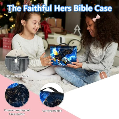 Bible Cover Case for Women, PU Leather Large Bible Cases with Zipper Fits Books Up to 12" x 9" x 2.76”, Bible Carrying Bag for Men, Flying Eagle - color: Flying Eagle