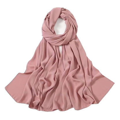 Heavy Not Easily See Through Long Chiffon Hijab Scarf for Women, Amazing Smooth Muslim Head Scarves - color: Gray Pink