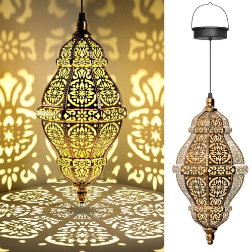 Twinkya 2 Pack Hanging Solar Lights Outdoor Garden Decor, Waterproof Plastic Moroccan Solar Powered Lantern Lamp, Outside Decorations for Patio Yard Porch Backyard Decor, Gardening Gifts for Women Mom - color: Brown Gold, size: 2pack