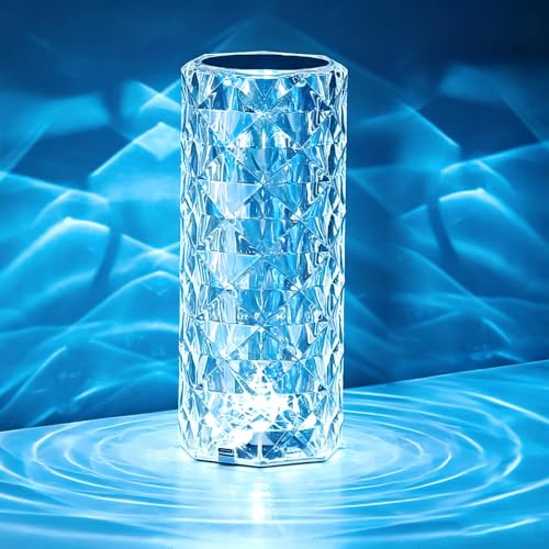 Portable Crystal Table Lamp,16 Color Touch Control Rechargeable Lamp,Crystal Bedside Lamp,Night Light,Room Decor Desk Lamp,Bedroom,Living Room,Kitchen,Dining Room Lamp(Blue) - color: Blue
