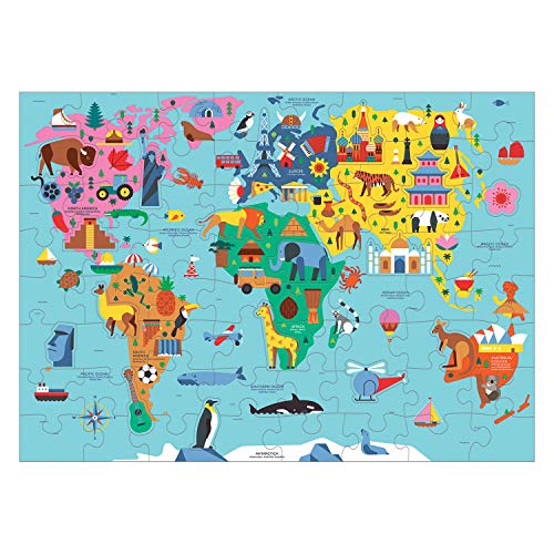 Mudpuppy Map of The World – 78 Piece Geography Puzzle with Special Shaped Pieces and Iconic Landscapes Cultural Items and More - style: Map of the World