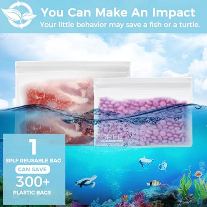 SPLF 6 Pack Dishwasher Safe Reusable Sandwich Bags Stand Up | Quart freezer bags, Reusable Food Storage Bags, BPA FREE Extra Thick Leakproof Silicone Free Zipper Snack Lunch - size: 6 Pack Quart Bags