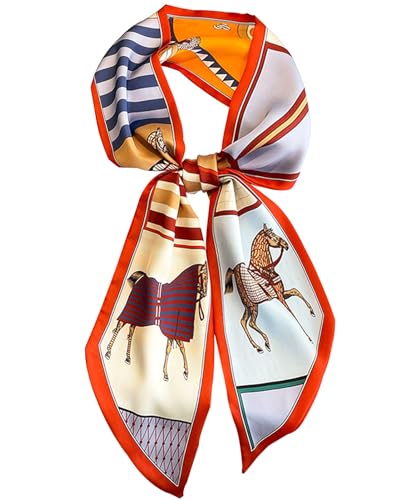 Hioyiwse Head Scarf Hair Neck Scarves For Women Purse Bag Scarfs For Handbags Silky Long Thin Satin Headscarf Fashion - color: B16-the Running Horse