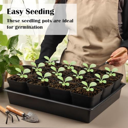RooTrimmer 4 inch (10CM) Square Nursery Pots 120pcs, Sturdy Seedlings Trays 10 Pcs, Seeds Starter Germination Tray, Microgreening Planter Nursery Propagation 10 Sets - size: 4" Pots-120P + 16.2" x 13.2" x 2.6" Trays-10P