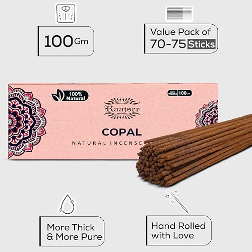 100% Natural Copal Incense Sticks 100 gm Pack, Charcoal Free –– Organic Non Toxic Insence Sticks, Made with Flowers - Meditation Gifts for Spiritual Cleansing - color: Copal