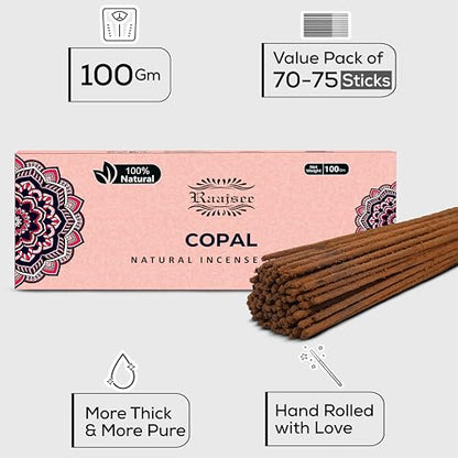 100% Natural Copal Incense Sticks 100 gm Pack, Charcoal Free –– Organic Non Toxic Insence Sticks, Made with Flowers - Meditation Gifts for Spiritual Cleansing - color: Copal