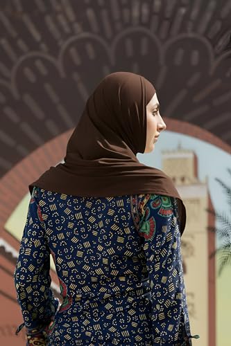 SARJANA Women's Solid Color Cotton Hijab with Under Scarf Cap Ready to Wear Stretch Scarves Long Scarfs FREE SIZE - color: Brown