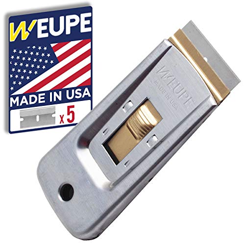 Razor Blade Scraper Tools (Set of 1), Window Scraper, Glass Cooktop Scraper & Paint Scraper, Car Decal, Sticker and Glue Remover Razor Holder with 5 Replaceable Single Edge Blades