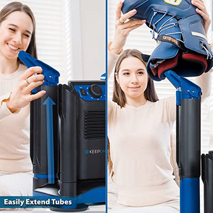 KeepDry Forced Heat Boot Dryer - Heavy Duty Shoe Dryer with Heat Switch & Timer - Quickly Dry Garments - Collapsible Drying Tubes | 250W Forced-Air Boot Dryer, 3-Hr Timer, Heat-Off Switch, 4 Adjustable Collapsible Tubes, Helmet Attachments