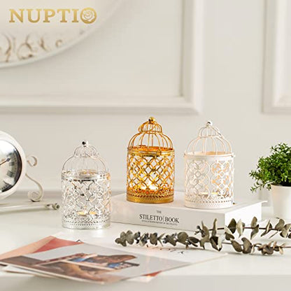 NUPTIO Hanging Birdcage Lantern Tealight, 2 Pcs Small Gold Candle Holders - color: Gold, size: 2Pcs