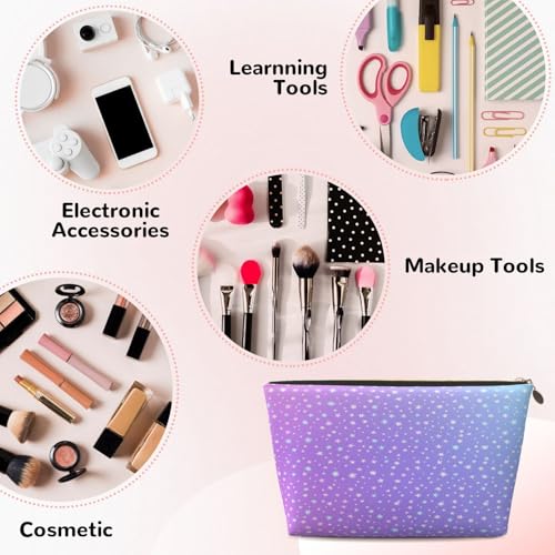 Leather Makeup Bag for Purse, Waterproof Small Toiletry Bag with Zipper, Cute Cosmetic Bags for Women, Pink Blue Purple with Tiny Stars Travel Pouch - color: Pink Blue Purple With Tiny Stars