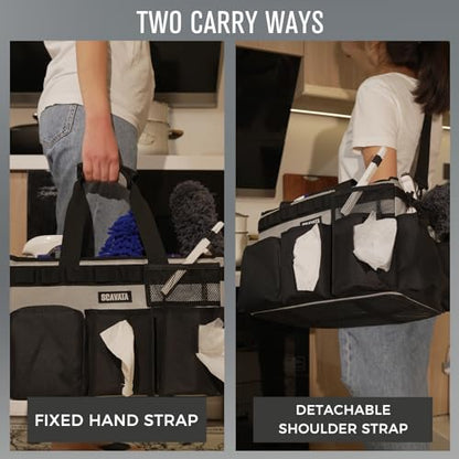 SCAVATA Wearable Cleaning Caddy Bag, Cleaning Caddy Supplies Organizer with Handle & Shoulder Straps for Housekeepers, Under Sink & Car Cleaning Tool Organizers with 4 Foldable Divider (Grey) - color: Grey