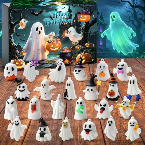Halloween Advent Calendar 2026, Party Favors Gifts for Kids Boys Girls in Treat of Treating Basket Stuffer with 24 Pcs Collectible Ghost Figurines Toys, 24 Days Horror Calendars for Dollhouse Decor