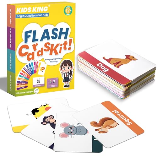 Baby Learning Flash Cards for Toddlers 1-7, Learn to Think Logically | Words Number Color Shape | 100 Double-Sided Cards Design, Educational Toys for Preschool Kindergarten Pre-K 12 Month