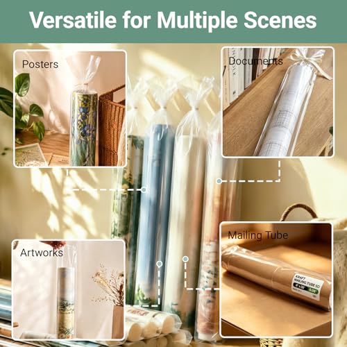 Plastic Poster Sleeves, 20 Pack 6 x 50 Inch Acid-Free Clear Storage Bag, Waterproof Flat Open Poly Long Narrow Tube for Blueprint, Collection, Painting Artwork, Fishing Rod and Umbrella, 2Mil - size: 6 x 50 Inch