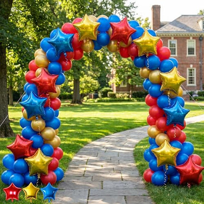 Blue Red Gold Foil Balloons Star 12 Pcs, 18 Inch Large Metallic Royal Blue Red and Chrome Yellow Star Shaped Helium Balloons for Kids Birthday Soccer Sport Themed Graduation Baby Shower Fathers Day - color: Blue Red Gold