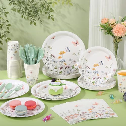 175 Pcs Wildflower Paper Plates and Napkins for 25 Guests | Spring Summer Floral Arrangements Party Tableware for Baby Shower Wedding Birthday Garden Tea Party Supplies - color: Wildflower