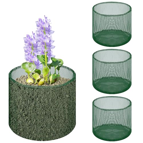 EBaokuup 4 Pcs Aquatic Pond Planting Bags-7" Reusable Mesh Water Garden Pond Plant Pot-Breathable Green Round Lily Plant Pots for Pond Bog Plant Garden Terrestrial Plant - color: Green, size: Round