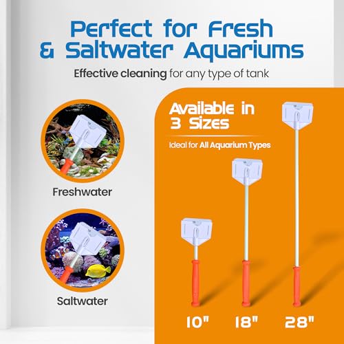 FLIPPER Platinum Stubby Hand Algae Scraper – Aquarium Glass & Acrylic Cleaner with Precision Scraper Blade, Fish Tank Cleaning Tool for Freshwater & Saltwater Aquariums (10” Rigid Shaft) - size: 10 Inches