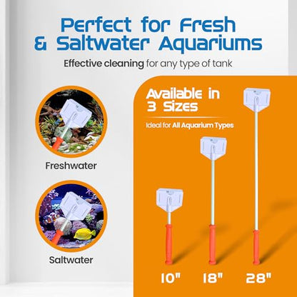 FLIPPER Platinum Hand Algae Scraper – Aquarium Glass and Acrylic Cleaner with Precision Scraper Design, Fish Tank Cleaning Tool for Freshwater & Saltwater Aquariums (28” Rigid Shaft) - size: 28 Inches