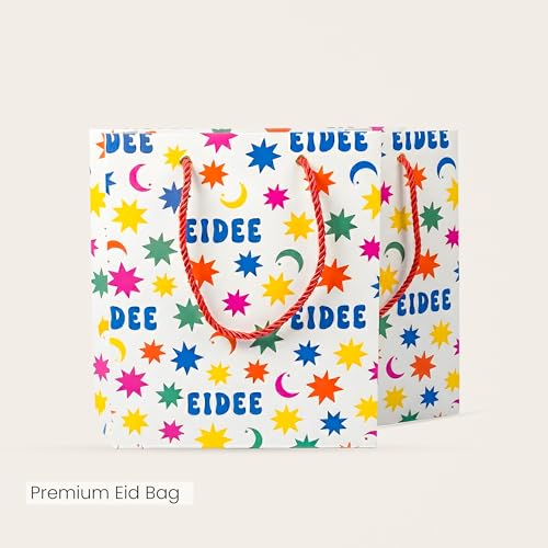 The Ramadan Edit Eidee Gift Bag – Eid Mubarak Gift Bag – Colorful Star & Moon Design Paper Gift Bag with Rope Handles – Eid Money & Treat Bag – 9.5" x 8" x 4" (Single Bag)