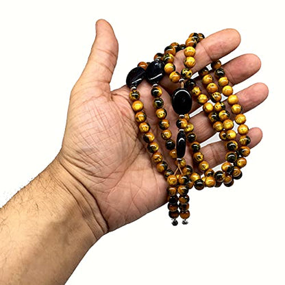 -8MM -99 Beads Necklace DHIKR TASBIH Collection- Imitation Acrylic Muslim Beads-Tesbih-Tasbih-Tasbeeh-Misbaha-Masbaha-Subha-Sebha (Yellow-Black-2) - color: Yellow-Black-2