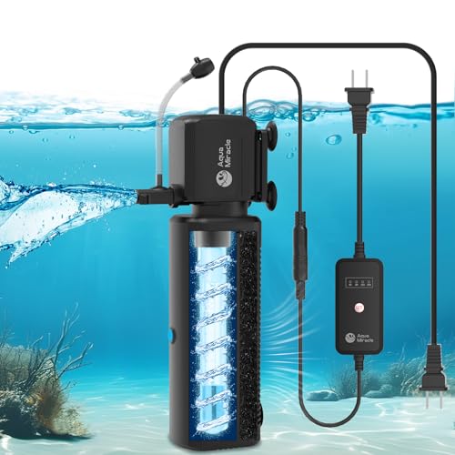 AquaMiracle Aquarium Filter with U - V Light & Filter Sponge, Fish Tank Filter with Timer for Green Water, Turtle Filter with Aeration & Rainfall Mode for Aquarium 20-70 Gallon - size: For Aquariums 20-70 Gal(SV-800)